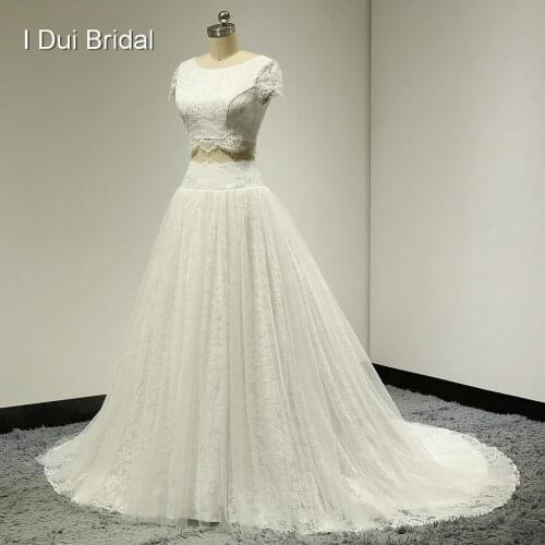 Lace Crop Top Wedding Dresses Real Photo Sweet Sixteen Dresses Short Sleeve New Style Bridal Gown ELS-005