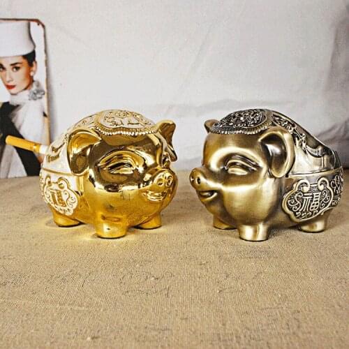 Metal Pig Ashtray Creative Personality With Cover Function Office Home Living Room Pig