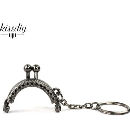 KISSDIY 25pcs 4 CM mini Gun black Metal Purse Frame with keyring for bag handle clutch coin purse clasp wholesale