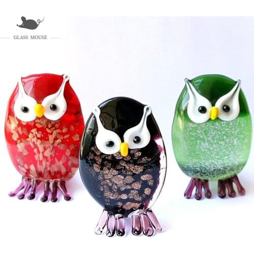 Miniature Handmade Gold Foil Craft Glass Owl Figurine Creative Cute Vivid Cartoon Animal Ornaments Holiday Christmas Decor Gifts
