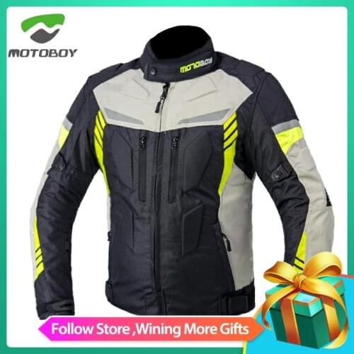 MOTOBOY 100% Polyester Motorcycle Jacket with Waterproof Warm Liner CE Protectors Coat 4 Season Riding Armor Reflective