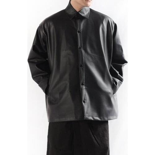 Mens fashion cardigan versatile loose Lapel loose version leather coach jacket long sleeve coat large top