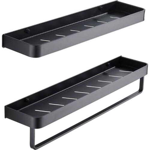 Wall Mounted Bathroom Shelf with Towel Bar Aluminum Shampoo Shower Gel Holder Rack Kitchen Storage Rack Dropshipping