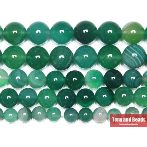 Natural Green Stripe Agates Stone Round Loose Beads Pick Size For DIY Jewelry