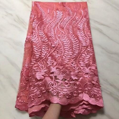 New Beauty Design High Quality African Embroidery Pattern Nigeria Net Lace Pink Dress PL29211