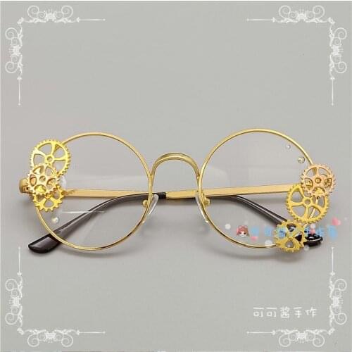 Hand made retro round frame glasses plane goth steampunk based gear coser diffusing chain glasses