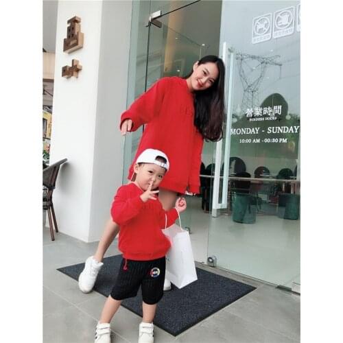 Family Matching Clothes Letter Embroidery Cotton Hoodies Baby Kids Solid Sweatshirt Mother Daughter Father Son Hooded Pullover