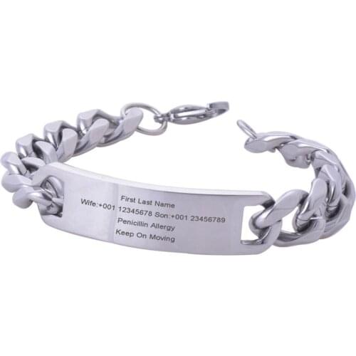 Personalized Men Stainless Steel ID Bracelet Engraved Medical ID Alert Bangle Jewelry