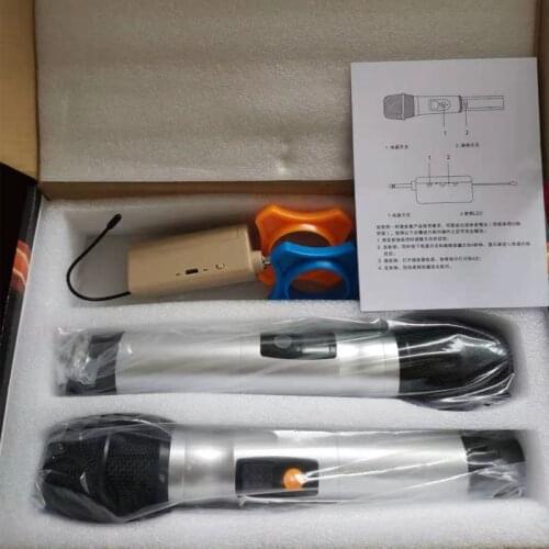 USB Portable UHF Wireless Microphone Dynamic 2 Metal Handheld Karaoke Q2B Double Transmitter 11009