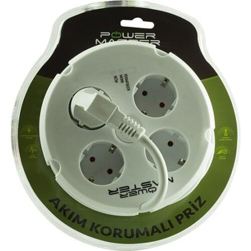 POWERMASTER 4LÜ 1.5 METERS WIRED ROUND TYPE CURRENT PROTECTED SOCKET (2000W/16A/250 JOULE)