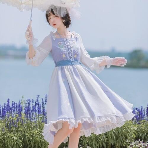 Princess tea party sweet lolita dress vintage lace bowknot cute printing victorian dress kawaii girl gothic lolita op loli cos
