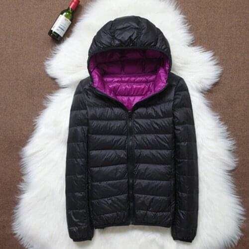 Down Jacket With Hooded Puffer Reversible Ultra Light Down Jacket Women Autumn Winter Double Side Feather Parka