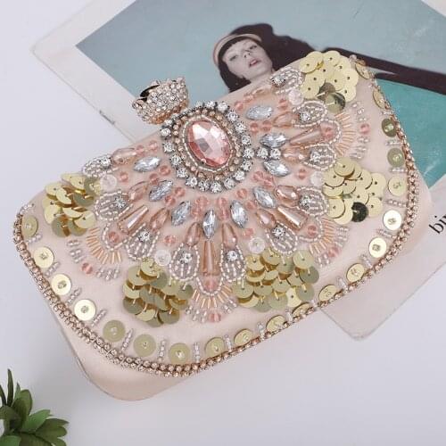 Luxury Wedding Purse Womens Evening Clutch Bags Champagne Rhinestone Sequin Elegant Mini Handbag Chain Shoulder Bag ZD1642