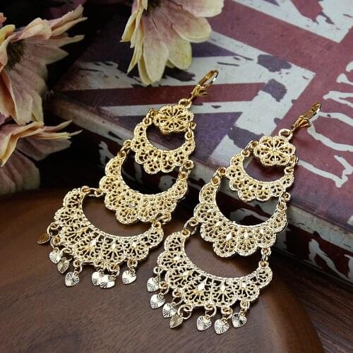 Sunspicems Gold Color Algeria Morocco Earrings For Women African Wedding Jewelry Indian Sequin Glossy Earrings Bridal Gift 2021
