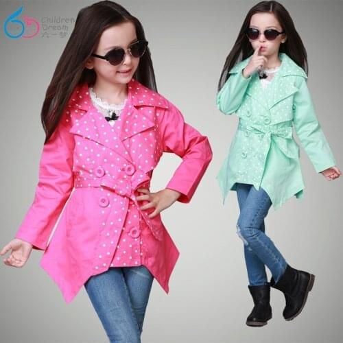 Spring new girls' windbreaker childrens polka dot cotton jacket girls mid-length top