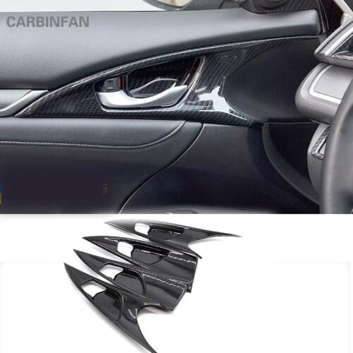 For Honda Civic 10th Sedan 2016 2017 Hatchback 2017 Carbon Fiber Inner Door Handle Bowl Panel Cover Trim C477