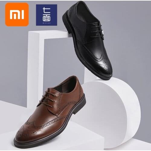 Youpin Qimian Mens first layer leather business British derby shoes pointed leather shoes leather shoes gentleman brogues