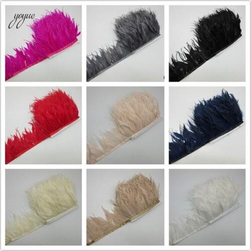 YOYUE 1 Yards 10-15CM Ostrich Feathers Goose Feather For Crafts Trims Skirt/Dress/Costume Feathers Ribbon Ratin Plumes Diy