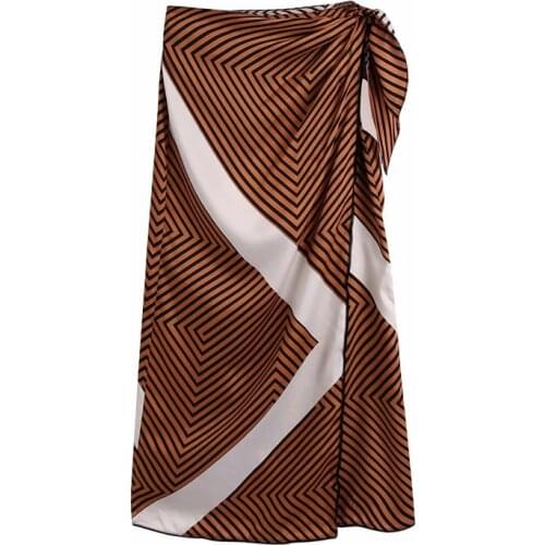 TRAF Za Women Long Skirt Striped Wrap Skirts Woman Fashion High Waist Skirts Ladies Knot Elegant High Street Autumn Midi Skirt