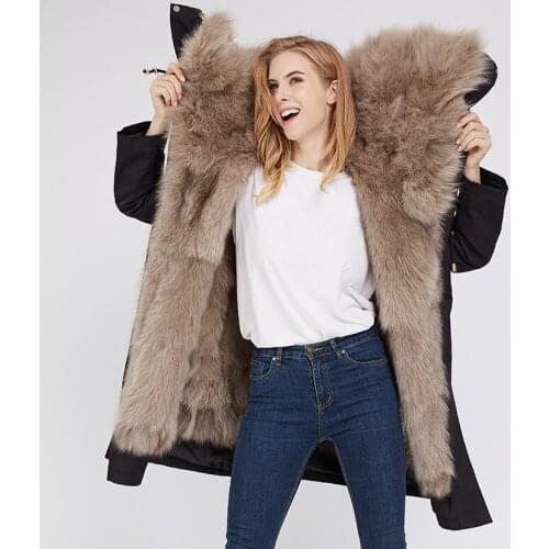 2019 womens leather jacket Natural fox fur big fur collar Long Angel Wing Fur Coat Removable liner Parker Park keeps warm
