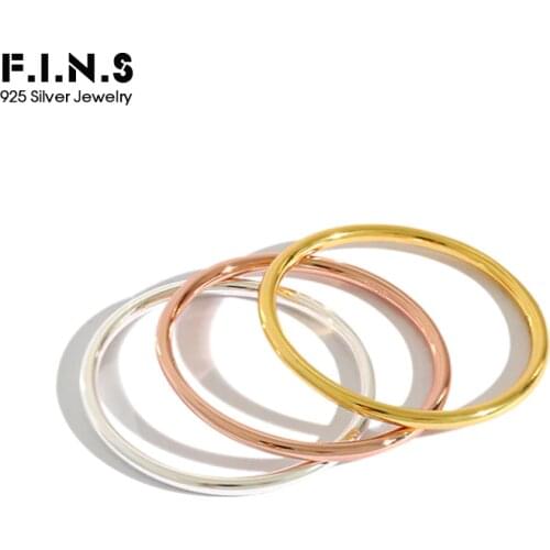 F.I.N.S Real 925 Sterling Silver Thin Ring Minimalist Smooth Lines Rose Gold Ladies Ring Stackable Silver 925 Fine Jewelry