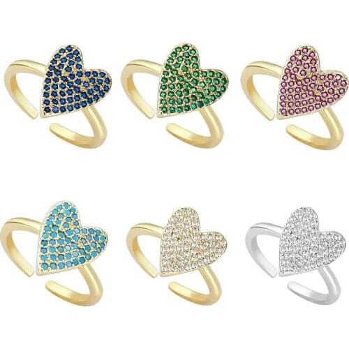 2021 Summer New Opening Adjustable Micro Pave Zircon Love Ring For Woman Fashion Temperament Sweet Jewelry R474