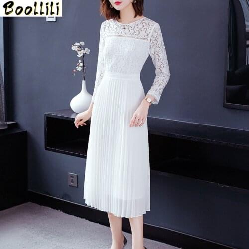 Boollili Summer Dress 2020 Vintage Elegant Lace Maxi Dress Women Spring Party Long Sleeve Dress Ladies Dresses White Women Dress