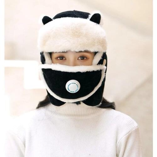 Winter Warm Bomber Cap Women Ski Wind Stop Earflap Caps Fashion Girls Ear Warmer Russian Hat With Mask Black Yellow 051