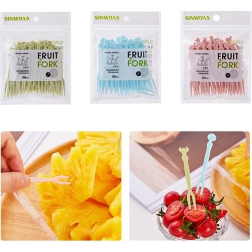 100/200 Cute Fruit Forks Plastic Disposable Household Cartoon Cake Fruits Salad Children Small Fork Lunches Party Hotel Supplies