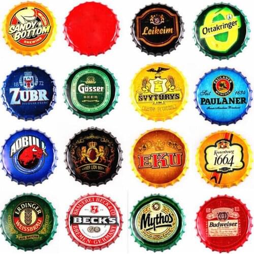 Beer Bottle Cap Beer Retro Plaque Metal Tin Signs Cafe Bar Pub Signboard Wall Decor Vintage Nostalgia Round Plates Poster