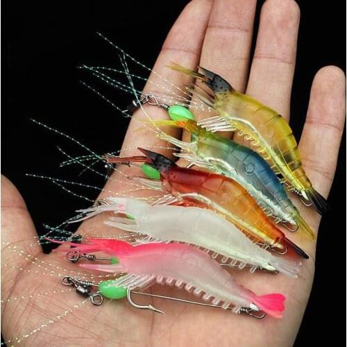5Pcs 9cm Luminous Fake Shrimp Shape Soft Silicone Fishing Bait Artificial Bait with Bead Swivel Hook Fishing Equipment