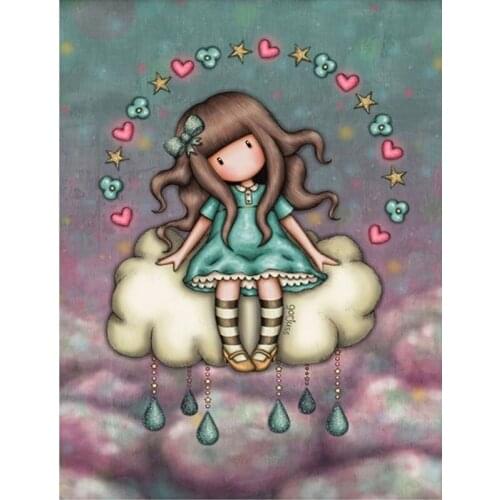 5D DIY Diamond Painting Kits Cartoon Little Girl Doll Full Round Drill with AB Embroidery Mosaic Home Decor Christmas Gift