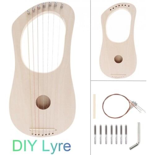 7 Strings Lyre Harp DIY Kit Solid Basswood String Instrument Handwork Painting Assembly for Beginner Kid Children Fun Art