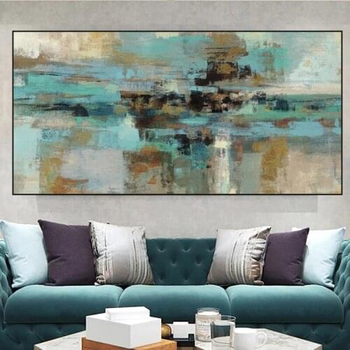 Large Size Abstract Turquoise Canvas Paintings Modern Green Wall Art Room Decor Posters and Prints Graffiti Wall Art Pictures