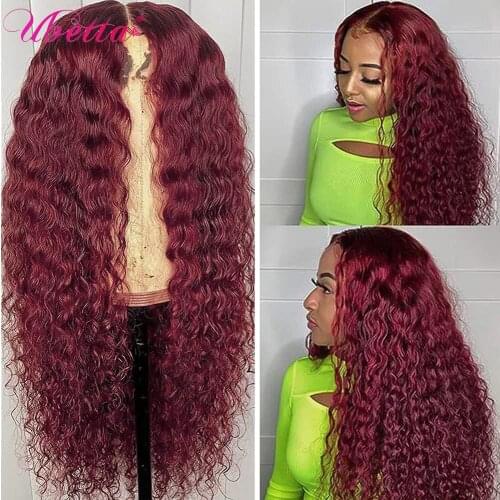 Burgundy 99J Curly Lace Front Human Hair Wigs 13X4X1 Lace Frontal Wigs Middle Part For Women Human Hair With Baby Hair