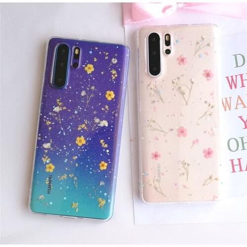 Real Dried Flower Case For Huawei P40 Lite P30 lite P20 Pro Honor 20 pro 30 Mate 40 soft TPU Transparent funda phone accessories