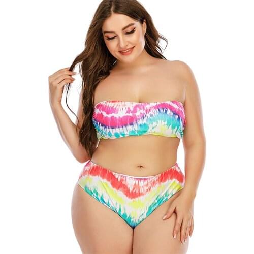Womens Plus Size Bikini Suit 2021High Waist Split Swimsuit Swim Trunks Sexy Backless Floral Swimsuit Two-piece 5XL Beach Suit