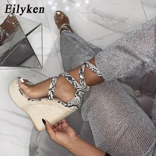 Eilyken 2021 Summer New Ankle Buckle Strap Rome Wedges Platform Women Sandals Sexy Serpentine Peep Toe Fashion Casual Shoes