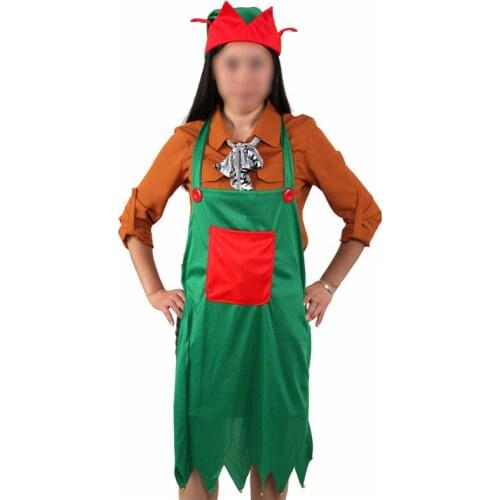 European New Style Green Christamas Elf Apron Knitted Aprons With Hats for Christmas Decorations