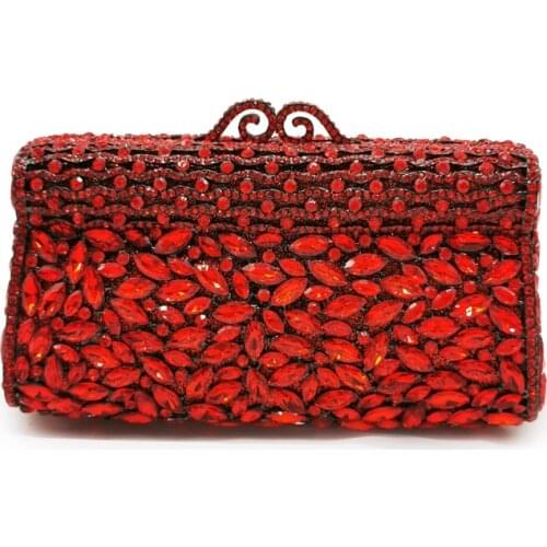 Luxury Red/Blue/Silver Evening Crystal Clutch Party Wedding Bags Crystal Clutches Fashion Women’s Prom Chain Messenger Handbags