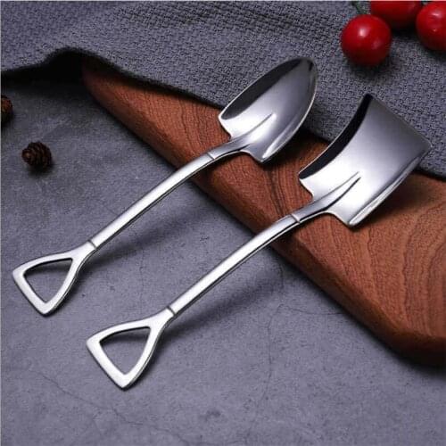 2PCS Coffee Spoon Cutlery Set Stainless Steel Retro Iron Shovel Ice Cream Spoon Scoop Creative Spoon tea-spoon Fashion Tableware