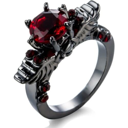 Tassina red cubic zirconia Skull Skeleton Rings Minimalist copper Black Color Party Ring For women Drop Shopping Fashion Jewelry