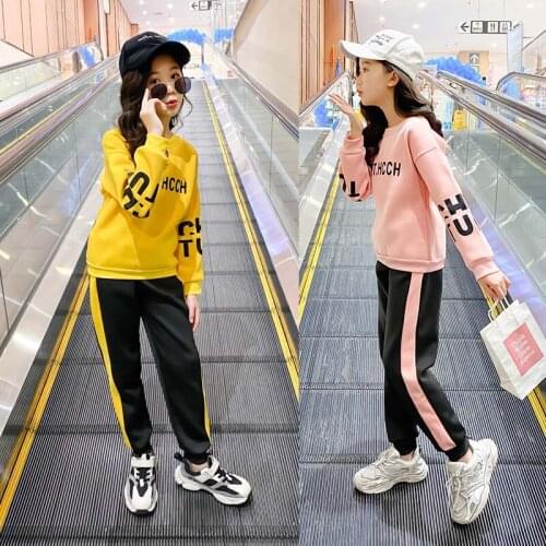 5-12 Years Children Girls Clothes Set Letter T-Shirt+Long Pants Autumn Fashion Cotton Girl Sports Outfit Kids Clothes Suit