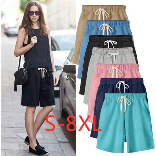 Summer Large Size Women Candy Color Elastic Comfortable Cotton Womens knee length Female Pants Plus size M-8XL