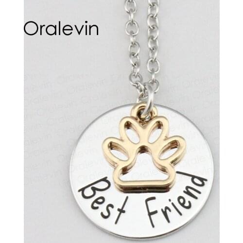 BEST FRIEND Hand Stamped Engraved Charm Custom Pendant Paw Necklace Gift For Friend BBF Jewelry,10Pcs/Lot, #LN2373