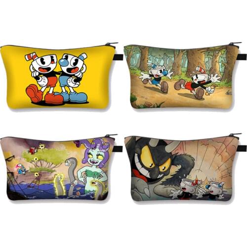 Cartoon Cuphead / Mughead Print Cosmetic Cases Women Makeup Bags Girls Cosmetic Bag Girls Storage Bag Mini Handbag Beauty bag