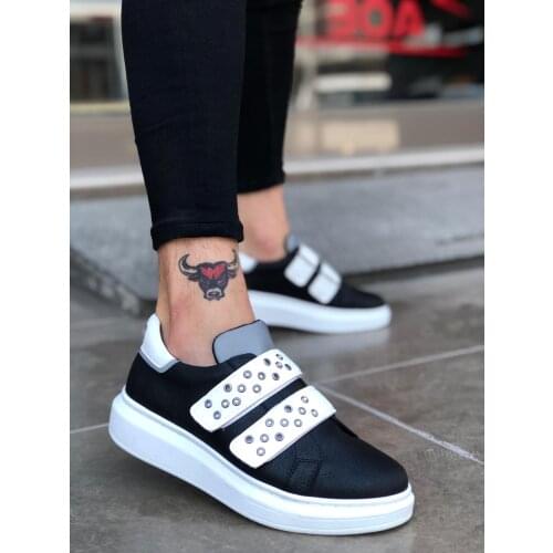BA0136 Boa Reflektörlü Black White Velcro Thick Outsole Shoe
