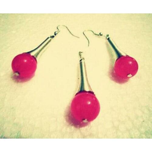 New hot Rare.tibet Silver jewelry jade Mei red pendant earrings Send necklace