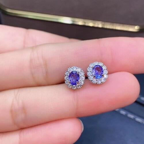 New women silver stud earrings with natural tanzanite real 925 sterling silver jewelry natural gem birthstone party gift
