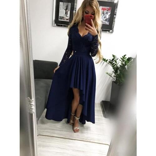 Charming Lace Tops Party Dresses Long Sleeve High/Low Design Homecoming Dress robe de soiree